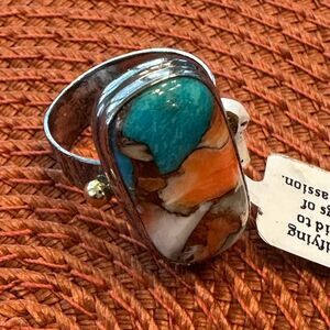 Oyster Turquoise Gemstone Solid 925 Sterling Silver/Brass Handmade Ring 9 NWT